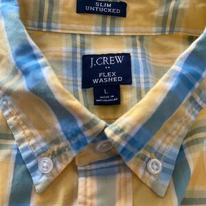 J.CREW Mens Flex Slim Fit Button Up Long Sleeve Shirt Sz L Yellow/Teal Plaid